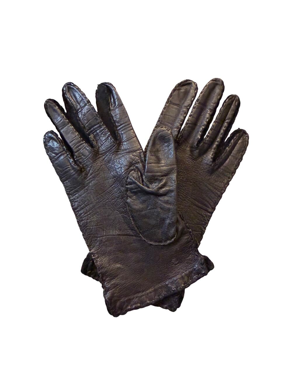 Rare Vintage Elvette by Dawnelle 60's Hand Sewn Leather & Fabric Gloves sz. 6.5